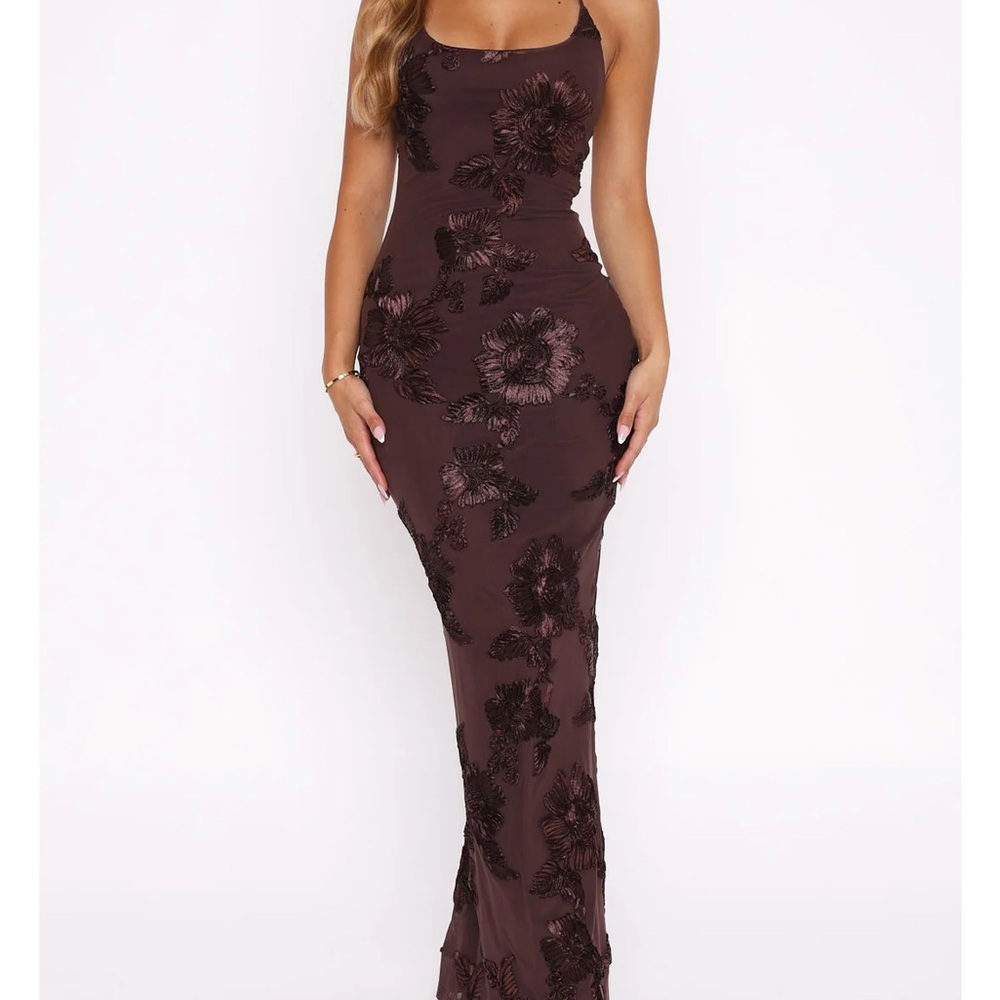 Elegant Floral Brown Maxi Dress White fox boutique